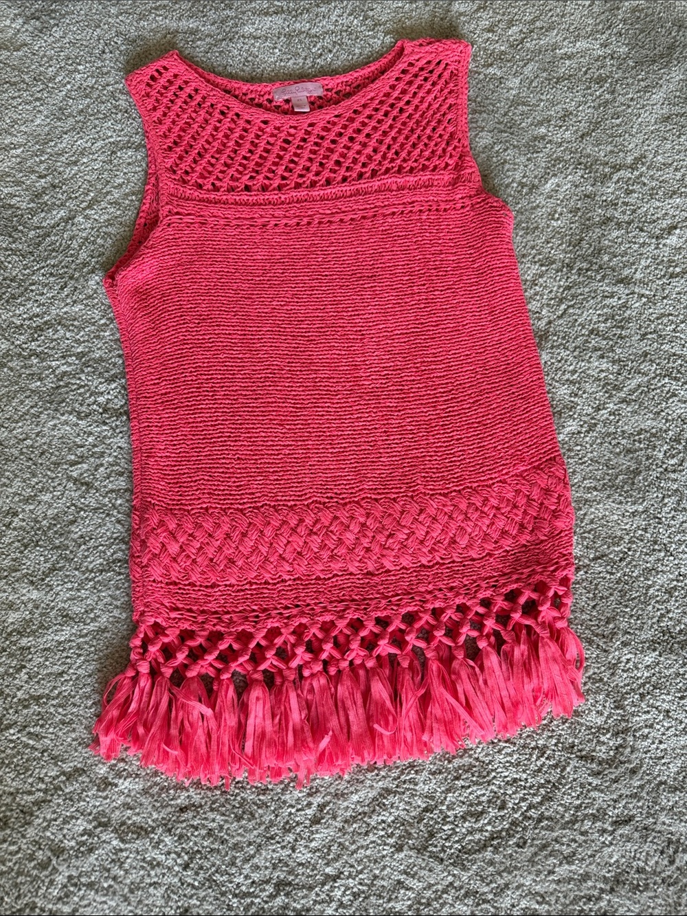 Sleeveless Crochet Fringe Top - Hot Pink